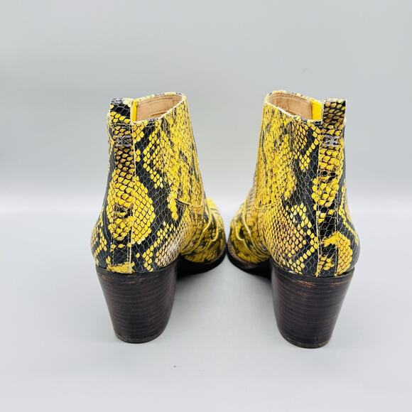 Sam Edelman Boots Womens 8.5 Yellow Leather Snake Print Western Ankle Block Heel - Picture 8 of 12